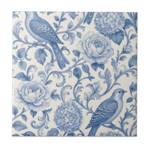 Blaue Toile de Jouy französische Blumenvogel-Muste Fliese