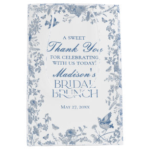 Blaue Toile De Jouy Hochzeitsbrunch-Geschenke Mittlere Geschenktüte