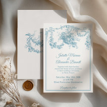 Blaue Toile de Jouy Hochzeitseinladung aus Paris