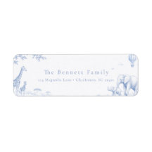 Blaue Toile De Jouy Safari-Baby-Shower-Rücksendeet