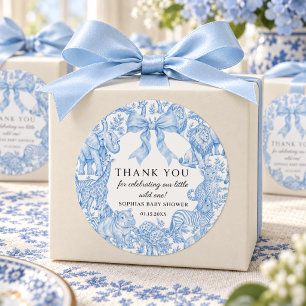 Blaue Toile de Jouy Safari-Junge-Baby-Party Runder Aufkleber