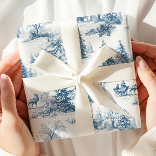 Blaue Toile de Jouy Weihnachtspapier Geschenkpapier