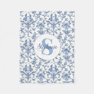 Blaue Toile Französisches Monogramm Name Florales Fleecedecke
