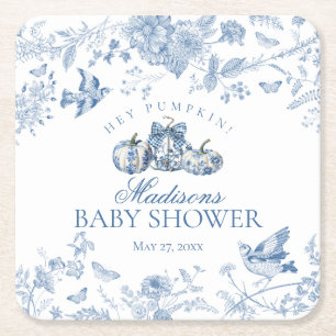 Blaue Toile-Kürbis-Französische-Herbst-Blumen-Baby Rechteckiger Pappuntersetzer