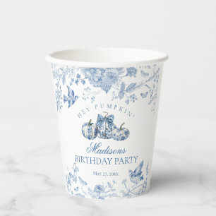 Blaue Toile-Kürbis-Französische-Herbst-Blumen-Gebu Pappbecher