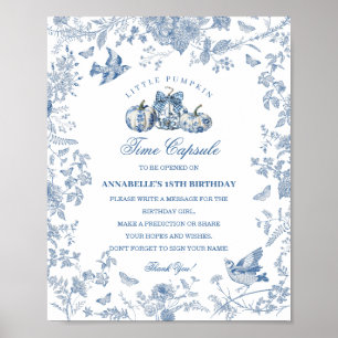 Blaue Toile-Kürbis-französische Herbst-Zeitkapsel Poster
