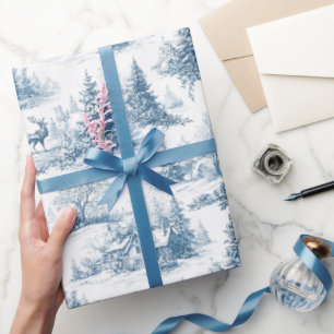 Blaue Toile-Weihnachtsmuster  Geschenkpapier