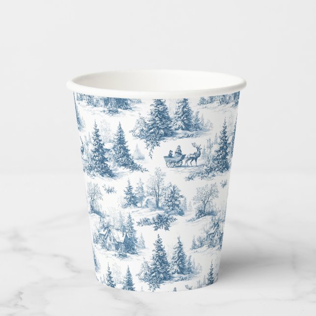 Blaue Toile-Weihnachtsmuster  Pappbecher (Vorderseite)