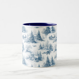 Blaue Toile-Weihnachtsmuster  Zweifarbige Tasse