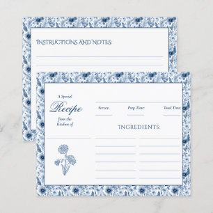 Blaue Toile-Wildblumen-Familien-Rezeptkarten