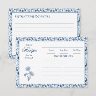 Blaue Toile-Wildblumen-Familien-Rezeptkarten Einladung