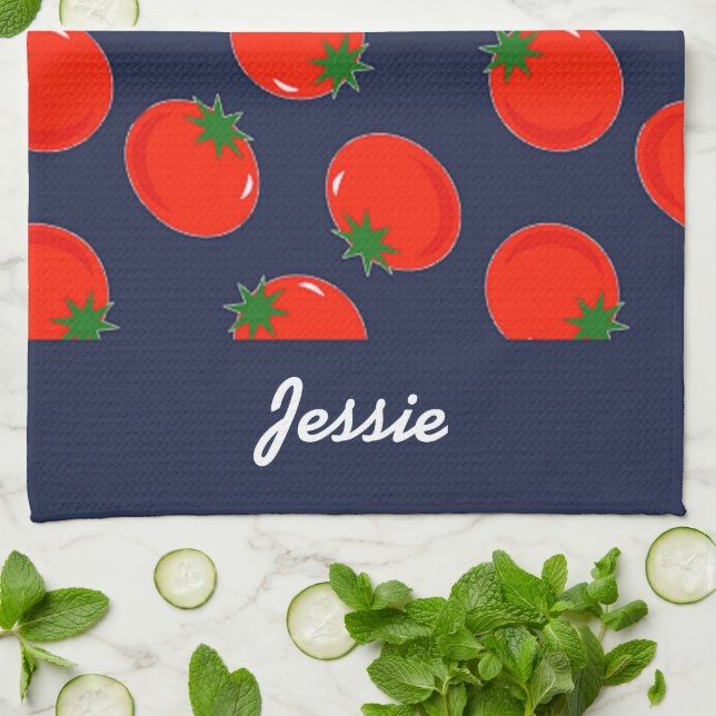 Blaue Tomaten Geschirrtuch (Gefaltet)