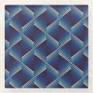Blaue Töne Geometrisches Muster Glasuntersetzer