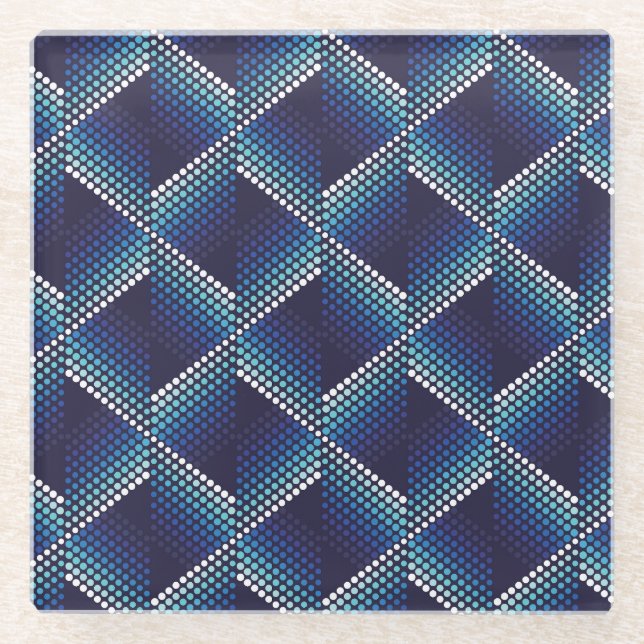 Blaue Töne Geometrisches Muster Glasuntersetzer (Vorderseite)