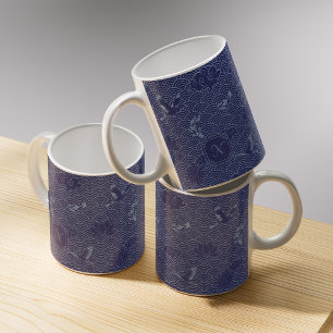 Blaue traditionelle japanische Welle Seigaiha Mono Kaffeetasse