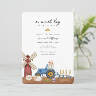 Blaue Traktor-Farmtier-Schaf-Baby-Party  Einladung