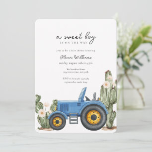 Blaue Traktor Kaktus Wüsten-Baby-Party  Einladung