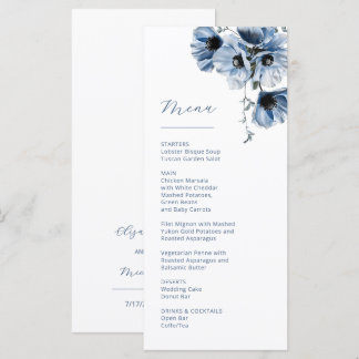 Blaue transparente Blumen Hochzeit Menükarte