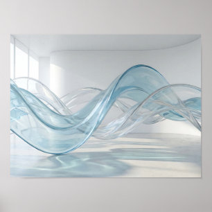 Blaue transparente Glaswellen abstraktes Wandkunst Poster