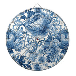 Blaue Träume | Florale Wassermalerei Chinoiserie Dartscheibe