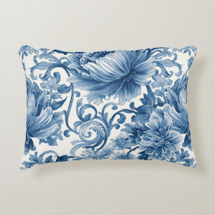 Blaue Träume   Florale Wassermalerei Chinoiserie Dekokissen