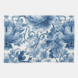 Blaue Träume | Florale Wassermalerei Chinoiserie Geschirrtuch