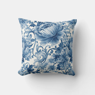 Blaue Träume   Florale Wassermalerei Chinoiserie Kissen