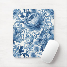 Blaue Träume | Florale Wassermalerei Chinoiserie Mousepad