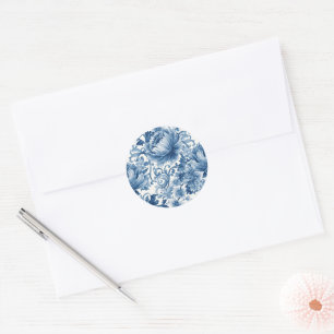 Blaue Träume   Florale Wassermalerei Chinoiserie Runder Aufkleber