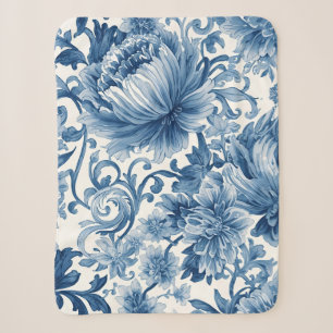 Blaue Träume   Florale Wassermalerei Chinoiserie Sherpadecke