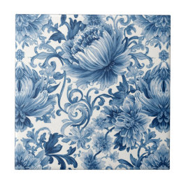 Blaue Träume | Florale Wassermalerei Chinoiserie W Fliese