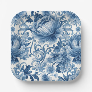 Blaue Träume   Florale Wassermalerei Chinoiserie W Pappteller