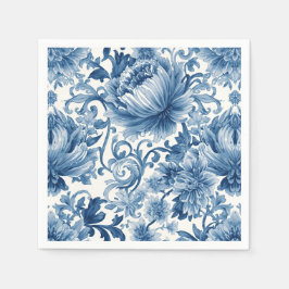 Blaue Träume | Florale Wassermalerei Chinoiserie W Serviette