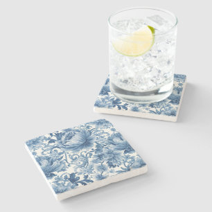 Blaue Träume   Florale Wassermalerei Chinoiserie W Steinuntersetzer