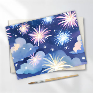 Blaue Träumerische Wolken   Feuerwerk Sterne Wasse Postkarte