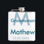 Blaue Trauzeuge mit Namensbuchstaben männlich pro Flachmann<br><div class="desc">Gestaltung</div>