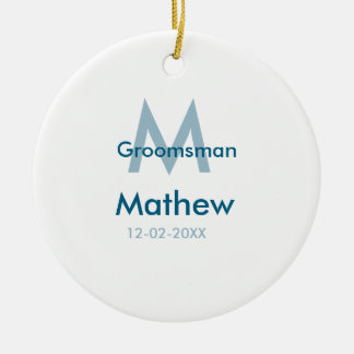 Blaue Trauzeuge mit Namensbuchstaben männlich pro Keramik Ornament