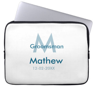 Blaue Trauzeuge mit Namensbuchstaben männlich pro Laptopschutzhülle