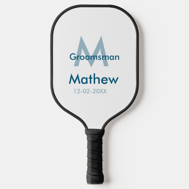 Blaue Trauzeuge mit Namensbuchstaben männlich pro Pickleball Schläger (Vorderseite)