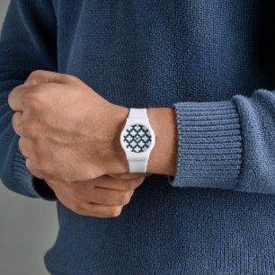 Blaue Trellis, Gitter, Quatrefolie Armbanduhr