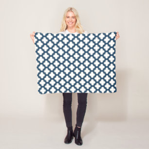Blaue Trellis, Gitter, Quatrefolie Fleecedecke