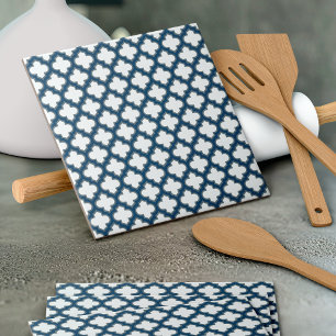 Blaue Trellis, Gitter, Quatrefolie Fliese