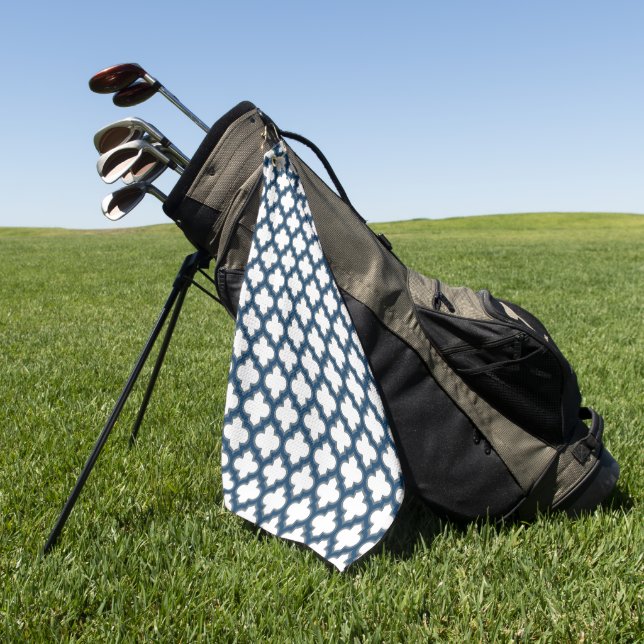 Blaue Trellis, Gitter, Quatrefolie Golfhandtuch (Gras)