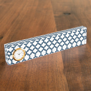 Blaue Trellis, Gitter, Quatrefolie Namensplakette