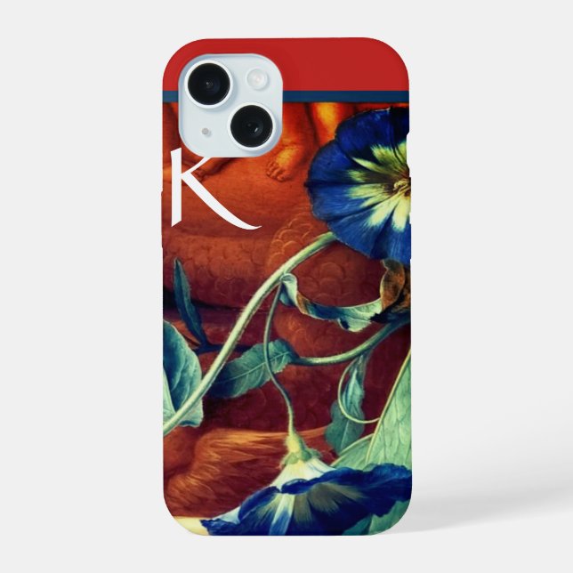 BLAUE TRICHTERWINDE BLUMENMONOGRAMM iPhone 15 HÜLLE (Rückseite)