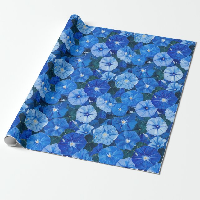 Blaue Trichterwinden Botanische Blumen Geschenkpapier (Ungerollt)