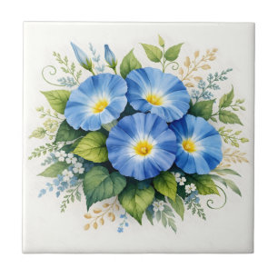 Blaue Trichterwindenblüten in Aquarell Fliese