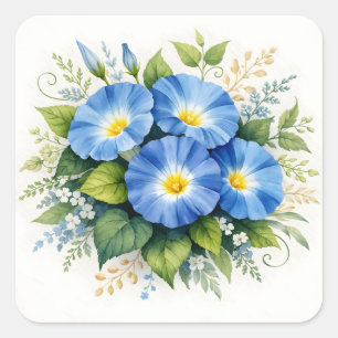Blaue Trichterwindenblüten in Aquarell Quadratischer Aufkleber