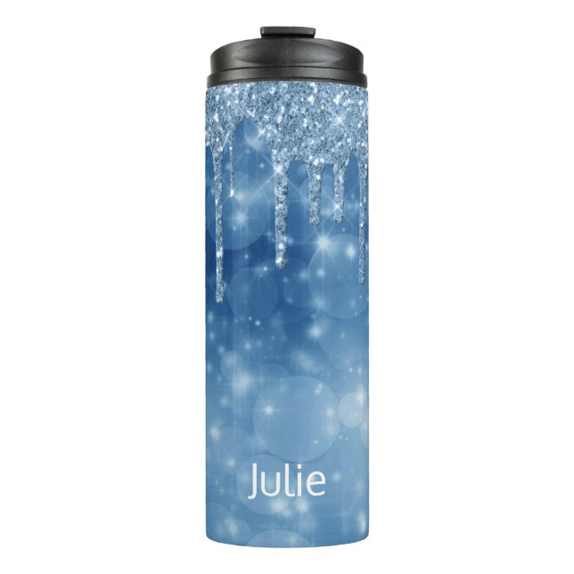 Blaue Tropfröhre Glitzer Thermal Tumbler Thermosbecher (Vorderseite)