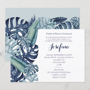 Blaue tropische Blatt-Rand-Quinceañera Einladung